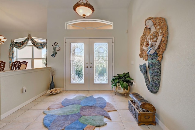 tiled entryway with french doors