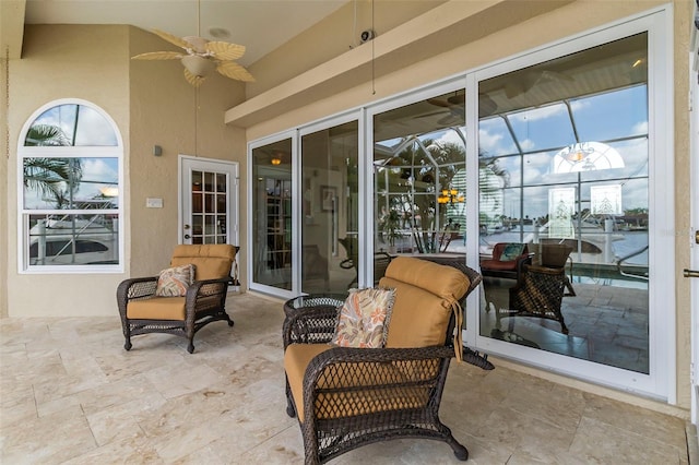 view of patio with an outdoor hangout area and ceiling fan