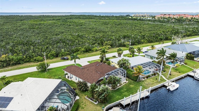 bird's eye view featuring a water view