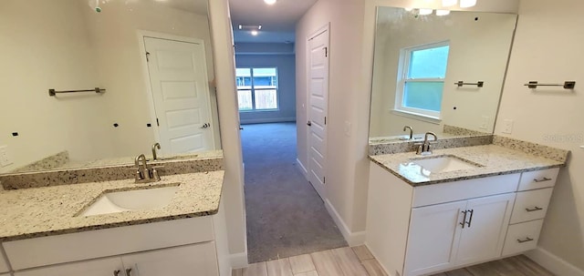 bathroom with hardwood / wood-style flooring and vanity