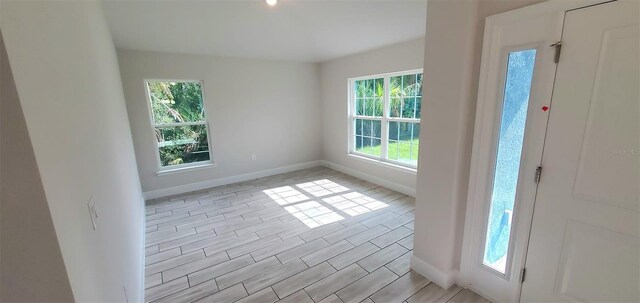 interior space with light hardwood / wood-style flooring and plenty of natural light