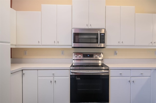 kitchen with white cabinetry and stainless steel appliances