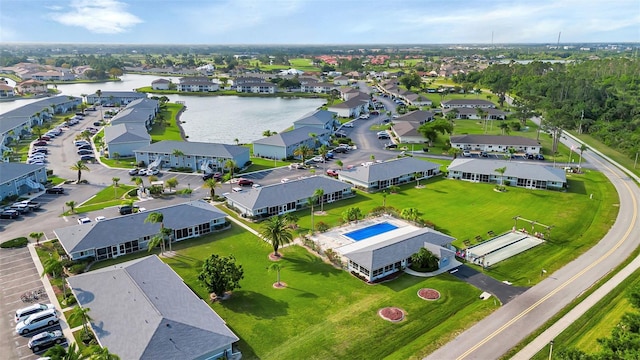 aerial view with a water view