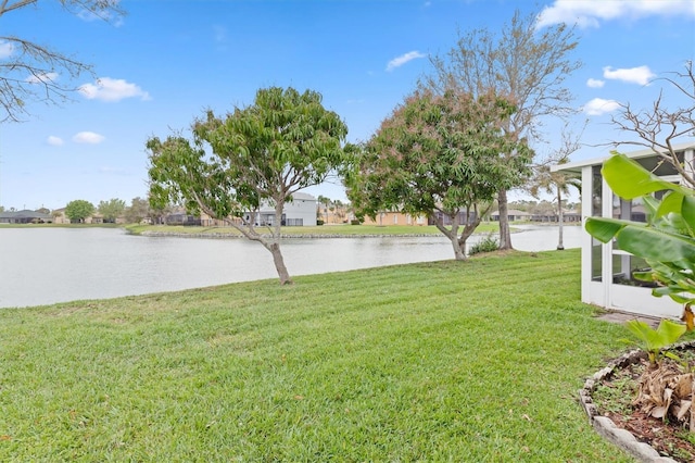 view of yard with a water view