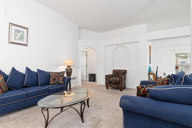 living room featuring light colored carpet