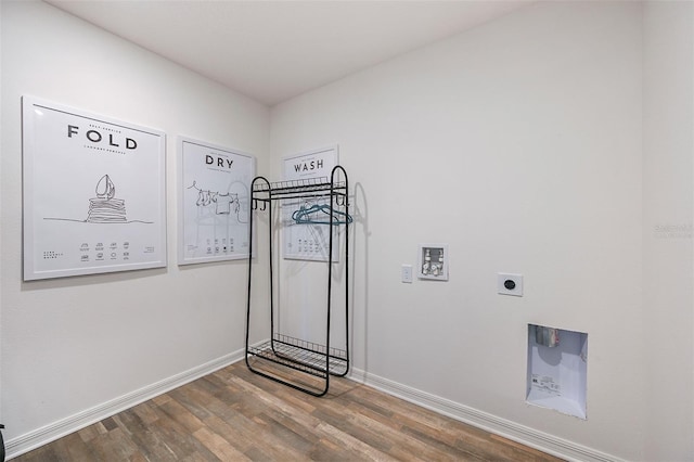 laundry room with hookup for a washing machine, hookup for an electric dryer, and hardwood / wood-style flooring