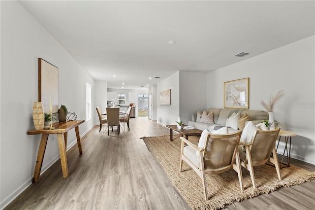 living room with light wood-type flooring