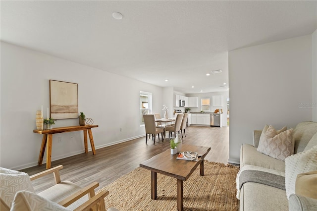 living room with hardwood / wood-style flooring