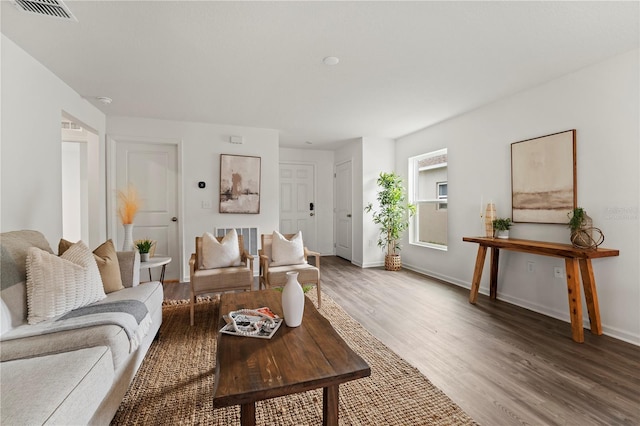 living room with hardwood / wood-style floors