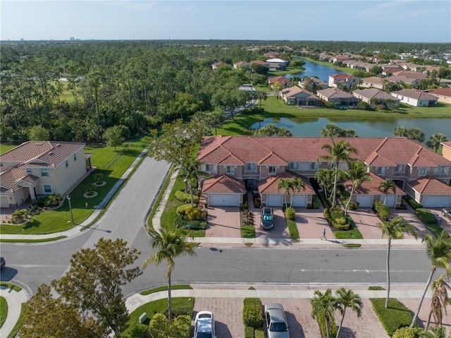 aerial view featuring a water view