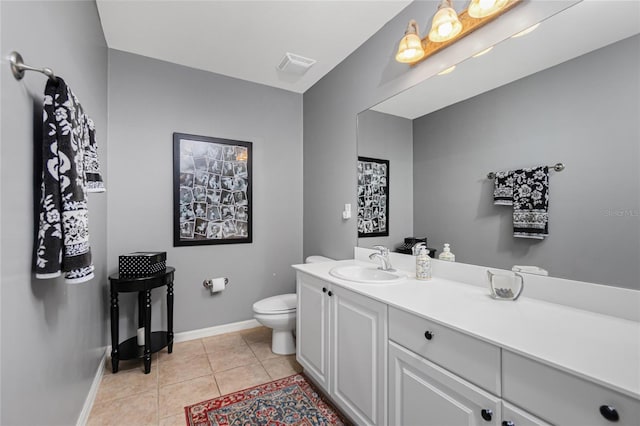 bathroom with tile patterned flooring, vanity, and toilet