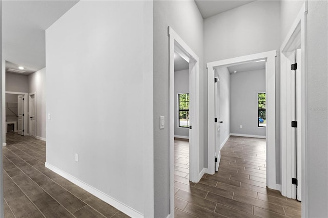 corridor featuring dark hardwood / wood-style floors