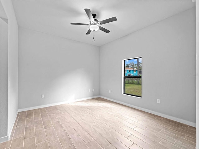 unfurnished room with light hardwood / wood-style floors and ceiling fan