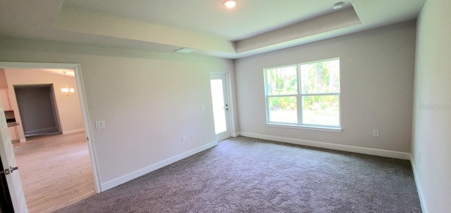 spare room featuring a raised ceiling and hardwood / wood-style floors