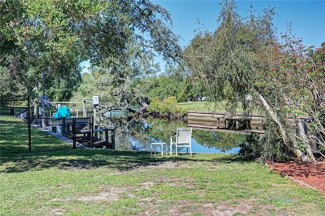 dock area with a lawn