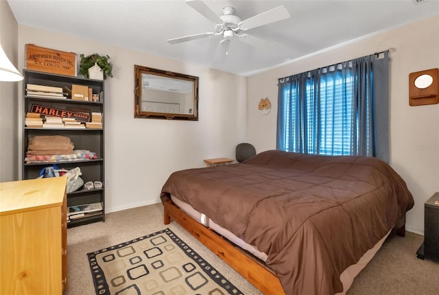 bedroom featuring carpet floors and ceiling fan