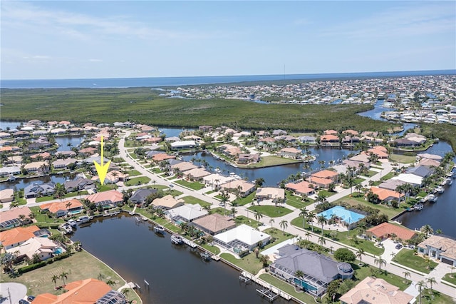 aerial view with a water view