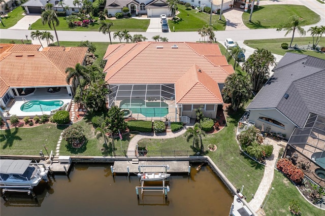 aerial view with a water view