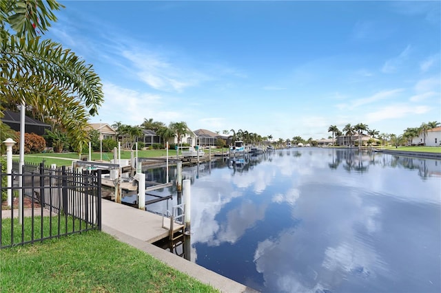 dock area with a water view