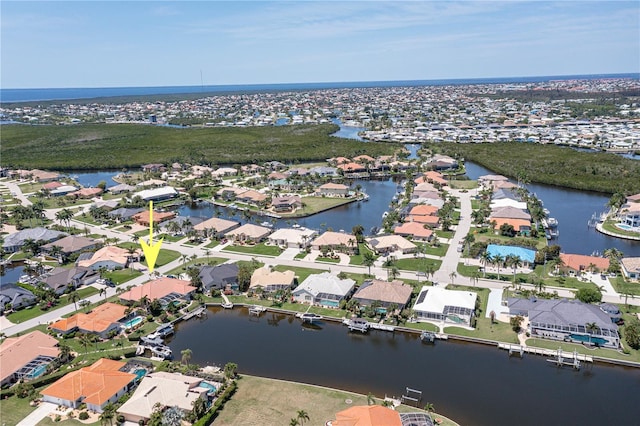 bird's eye view featuring a water view