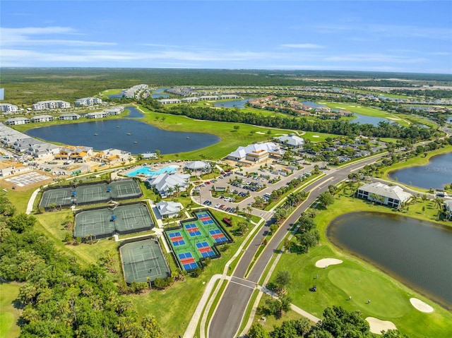 aerial view with a water view