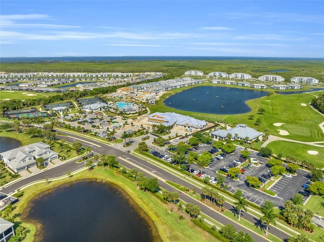 aerial view with a water view