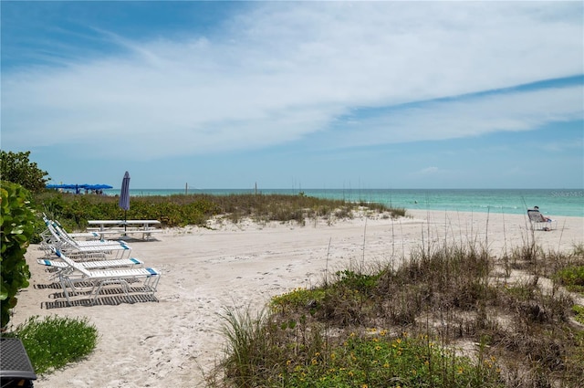 property view of water featuring a view of the beach