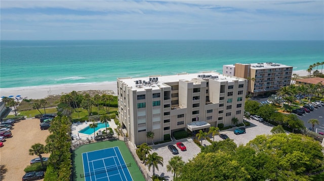 aerial view featuring a beach view and a water view