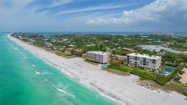 bird's eye view with a beach view and a water view