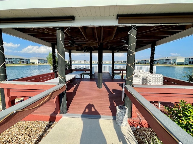 dock area featuring a water view