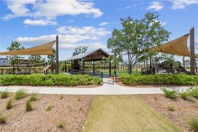 view of community with a gazebo and a playground