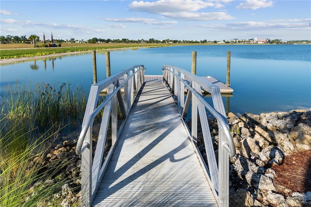 view of dock with a water view