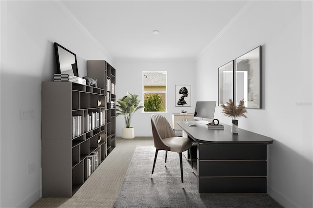 home office featuring crown molding