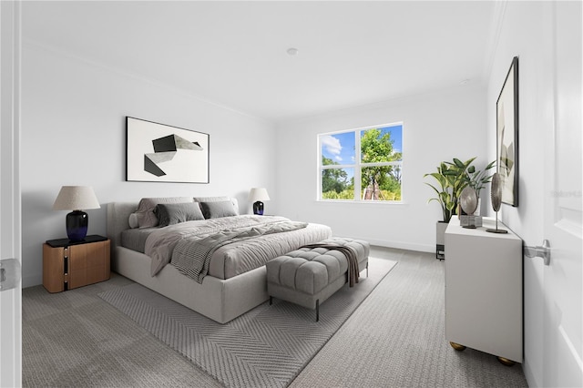 bedroom featuring light colored carpet