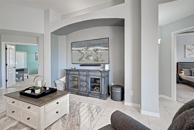 living room with light tile floors