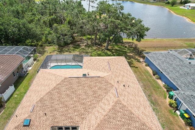 aerial view with a water view