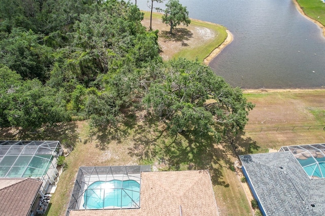 drone / aerial view featuring a water view