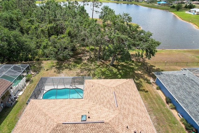 aerial view featuring a water view