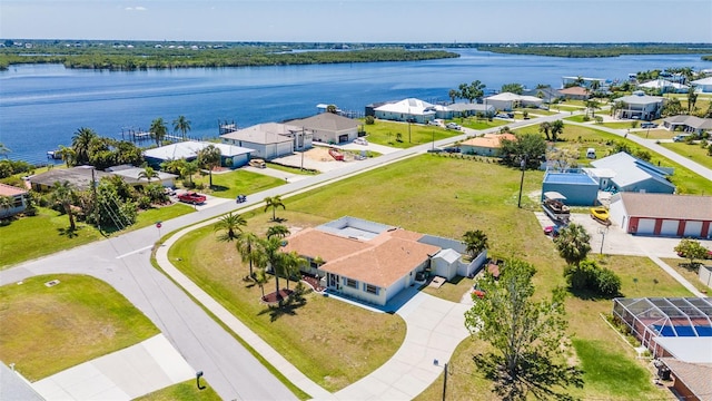 aerial view with a water view