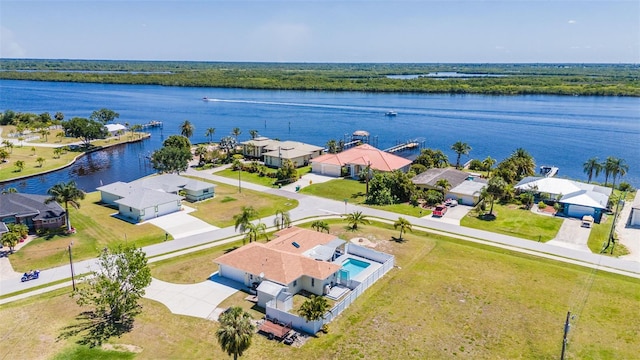 bird's eye view featuring a water view