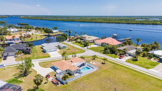 bird's eye view featuring a water view