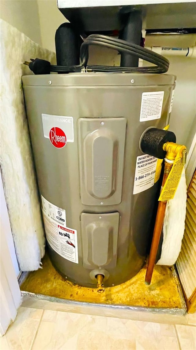 utility room with electric water heater