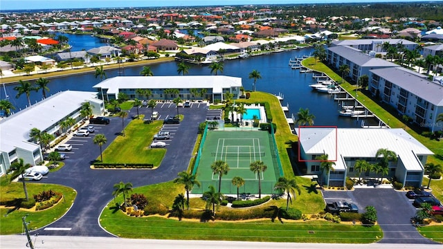 aerial view with a water view