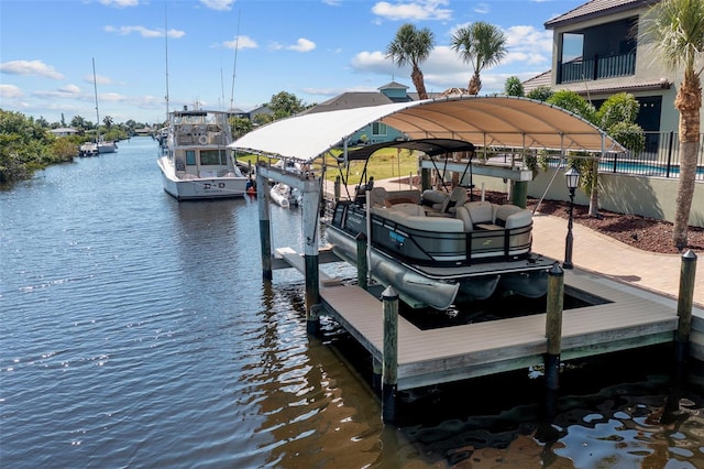 dock area featuring a water view