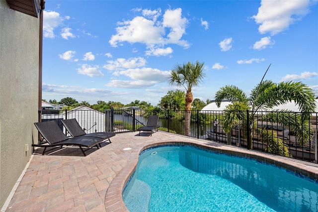 view of swimming pool featuring a patio area