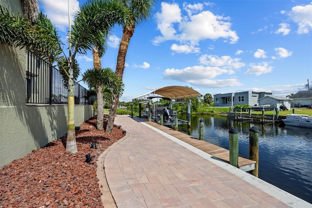 view of dock with a water view