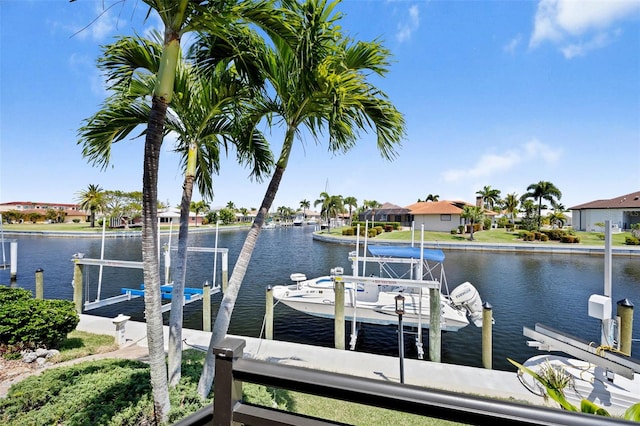 view of dock with a water view