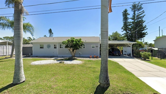 single story home featuring a front yard and a carport