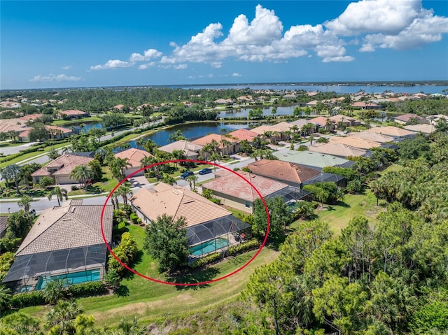 bird's eye view featuring a water view