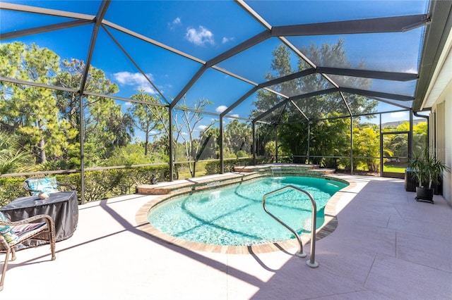 view of pool featuring a patio area and a lanai